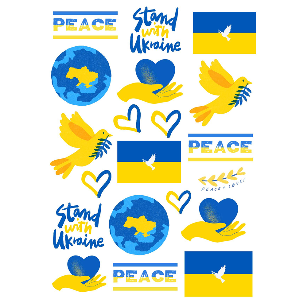 Sticker Sheet: Ukraine. Flag and Map