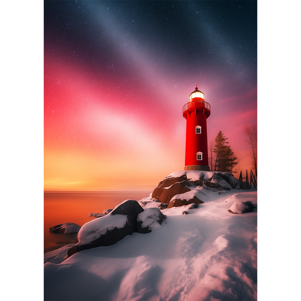 Radiant Skies Over Snowy Shores