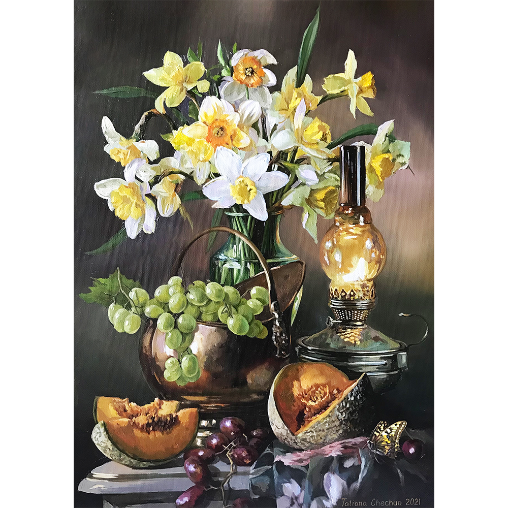 Still Life Daffodils Post Stone Still life daffodils post stone