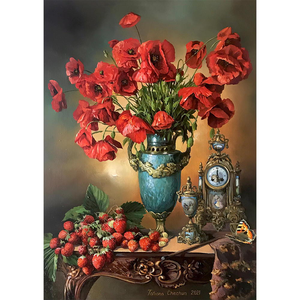 Still Life. Poppies and Strawberries